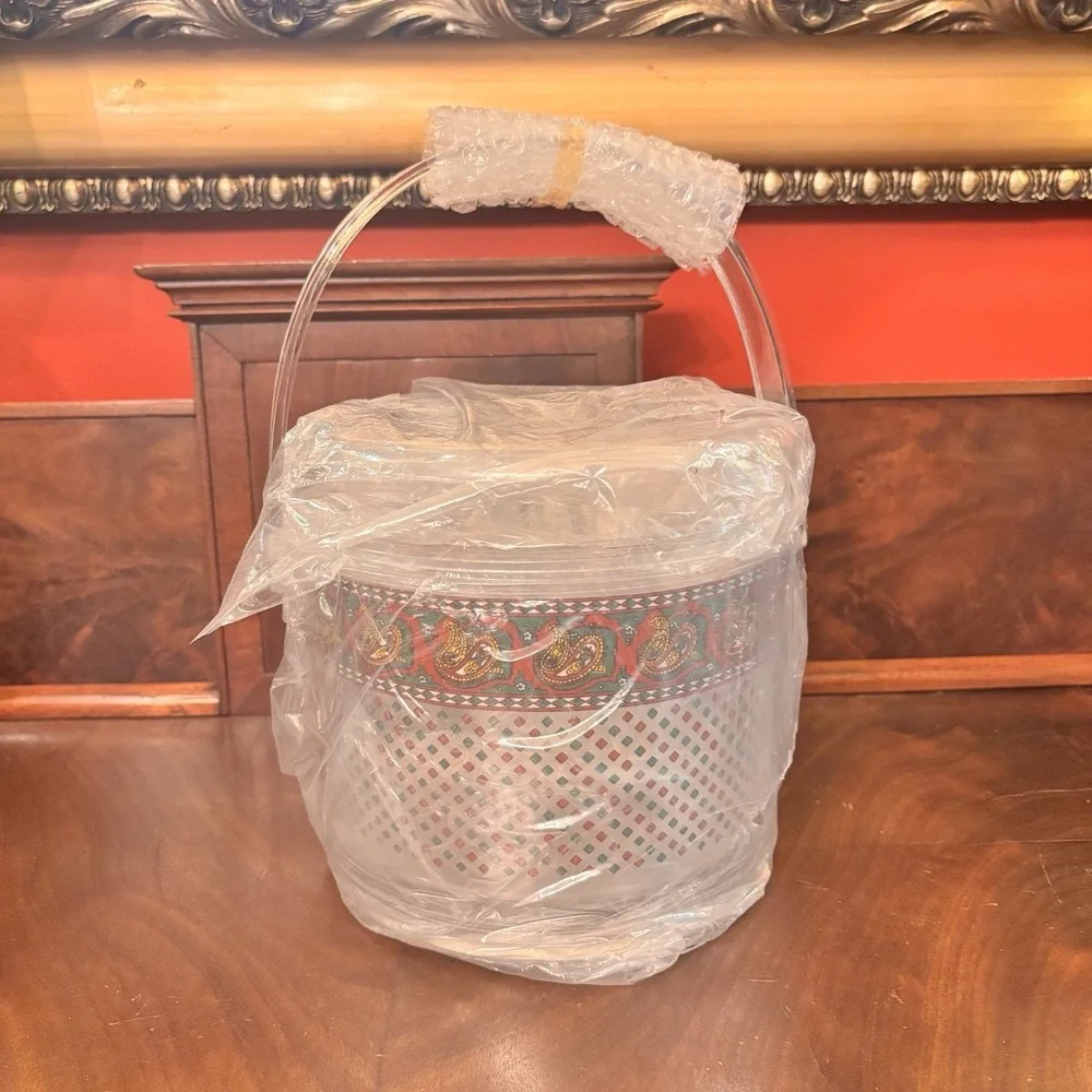 Vintage Oneida J.G. Hook Bountiful Paisley‎ Acrylic Ice Bucket Tongs 3.8 Qt NIB